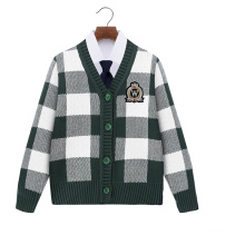 Custom make nursery sweater uniform design 2-12 years button up knit cardigan plaid multi colors school sweater